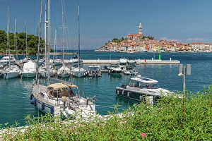 Sailboats Prints: View from new harbour to the old town with Cathedral of St