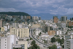 Overcast Sky Prints: View of the new town from Hilton Hotel, Quito, Ecuador, South America