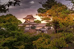 Ishikawa Prints: View of Nezumita-mon Gate, entrance to Kanazawa Castle and Park at sunset