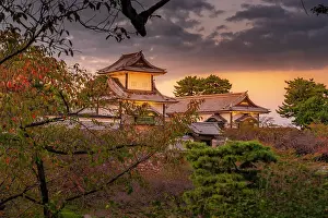 Kanazawa Prints: View of Nezumita-mon Gate, entrance to Kanazawa Castle and Park at sunset
