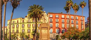 Balconies Prints: View of Nicola Amore statue and colourful architecture in Piazza della Vittoria