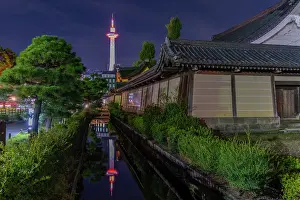 Ward Prints: View of Nidec Kyoto Tower from Higashi Hongan-ji Temple at night