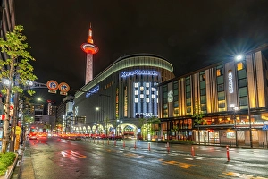 Bustling Prints: View of Nidec Kyoto Tower at night
