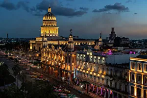 El Capitolio Prints: View at night over Havana and its Capitol, Havana, Cuba, West Indies, Central America