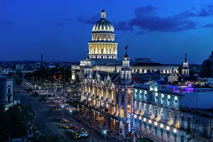 View at night over Havana and its Capitol, Havana, Cuba, West Indies, Central America