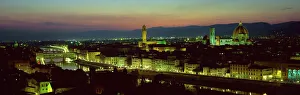 View at night over rooftops of Florence, showing Duomo, Uffizi and Ponte Vecchio from Pizalle Michelangelo, Florence View at night over rooftops of Florence, showing Duomo, Uffizi and Ponte Vecchio from Pizalle Michelangelo, Florence