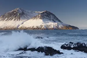 Borgarfjordur Eystri Prints: View across Njardvik Bay, with Tdarfjall and Skjaldarfjall mountain tops visible