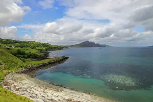 Green Hills Prints: View north up the Sound of Raasay to Camustianavaig from Braes Beach on its narrow sandy isthmus