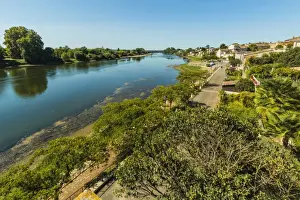 River Lot Prints: View northwest along the River Lot bank at this large town with a historic bastide centre