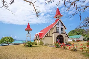 Bells Prints: View of Notre-Dame Auxiliatrice de Cap Malheureux on sunny day in Cap Malheureux