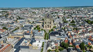 Roads Prints: View of Notre Dame Cathedral in Reims from above showing the surrounding city and landscape in France