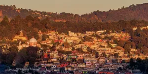 Chiapas Prints: View towards the Nuestra Senora de Guadalupe Church at sunset