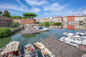 Livorno Prints: View of Nuova Fortress and canal, Livorno, Province of Livorno, Tuscany, Italy, Europe