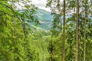 Waterfalls Prints: View of Oberkrimml from Krimml Waterfalls during summer