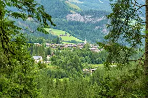Waterfalls Prints: View of Oberkrimml from Krimml Waterfalls during summer
