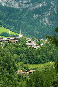Waterfalls Prints: View of Oberkrimml from Krimml Waterfalls during summer