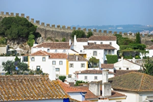 City Walls Prints: View over the old city and the ramparts, Obidos, Estremadura, Portugal, Europe