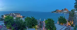 Ancient Ruins Prints: View of Old Fortress of Corfu at dusk