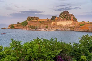 Ancient Ruins Prints: View of Old Fortress of Corfu during golden hour