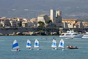 Sailboats Prints: View of old town and bay, Antibes