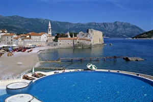Swimming Pools Prints: View over the Old Town, Budva, The Budva Riviera, Montenegro, Europe