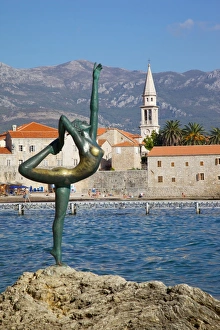 On One Leg Prints: View of Old Town, Budva, Montenegro, Europe