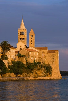 Kvarner Gulf Prints: View of old town and campaniles at sunset