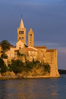 View of old town and campaniles at sunset, Rab Town, Rab Island, Kvarner Gulf, Croatia, Adriatic, Europe