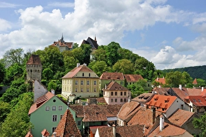 Sighisoara Prints: View over Old Town and Church on the Hill from the Clock Tower