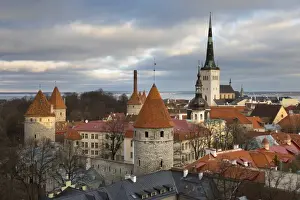 Spires Prints: View over the Old Town with the City Walls and Oleviste Church from Patkuli Viewing Platform