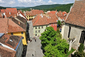Sighisoara Prints: View over Old Town from Clock Tower, Sighisoara, UNESCO, Transylvania, Romania