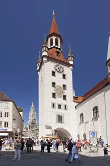 View from Old Town Hall (Altes Rathaus) to the New Town Hall (Neues Rathaus) at Marienplatz Square