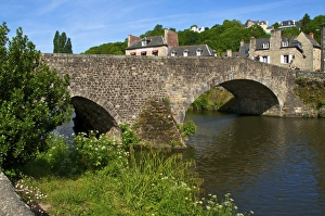 Old Bridge Prints: View of old town houses and the Old Bridge over the Rance River