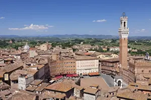 Siena Prints: View over the old town including Piazza del Campo with Palazzo Pubblico town hall