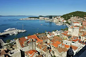 Historical Buildings Prints: View of the Old Town, the marina and Marjane Hill, Split, Croatia, Europe