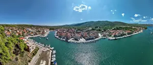 Roads Prints: View of the old town of Stari Grad on Hvar island with boats in the harbor and hills in the background