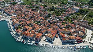 Streets Prints: View of old town Stari Grad on Hvar Island showcasing red rooftops and marina