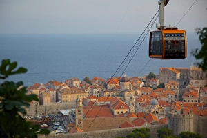 View of Old Town, UNESCO World Heritage Site, and cable car, Dubrovnik Dalmatian Coast, Dalmatia, Croatia, Europe
