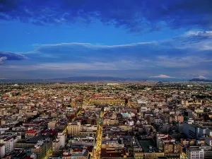 Lively Prints: View towards the Old Town and Zocalo at dusk, Mexico City, Mexico
