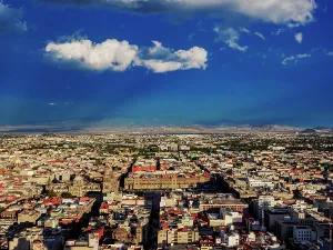 Bustling Prints: View towards the Old Town and Zocalo at sunset, Mexico City, Mexico
