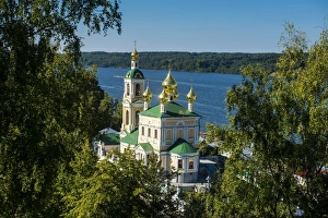Golden Ring Prints: View over an Orthodox church and the Volga River, Plyos, Golden Ring, Russia, Europe
