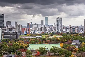 Historical Site Prints: View from Osaka Castle over Nishinomaru Garden and skyline in the background