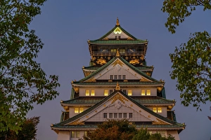 Chuo Prints: View of Osaka Castle (Osaka-jo) at dusk, Chuo Ward, Osaka, Honshu, Japan