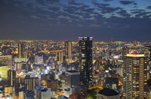 Kansai Prints: View of Osaka at dusk, Kansai, Japan, Asia