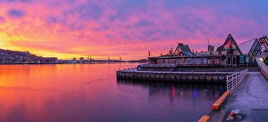 Oslo Prints: View of Oslo Fjord during winter at sunrise from Havnepromenade, Oslo, Norway, Scandinavia