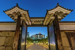 Chuo Prints: View of Otemon Gate at Osaka Castle (Osaka-jo) at dusk, Chuo Ward, Osaka, Honshu, Japan