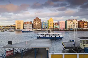 Ferry Terminal Prints: View of Otrobanda ferry terminal and Dutch colonial buildings on Handelskade along