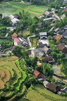 Northern Prints: View of paddy-fields and village from Quan Ba Pass in Ha Giang province, Northern Vietnam