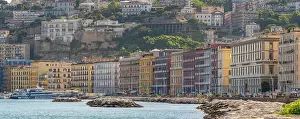 Seaport Prints: View of pastel coloured architecture on waterfront of Via Francesco Caracciolo