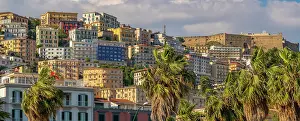 South Italy Prints: View of pastel coloured villas and Sant'Elmo Castle from Rotonda Diaz